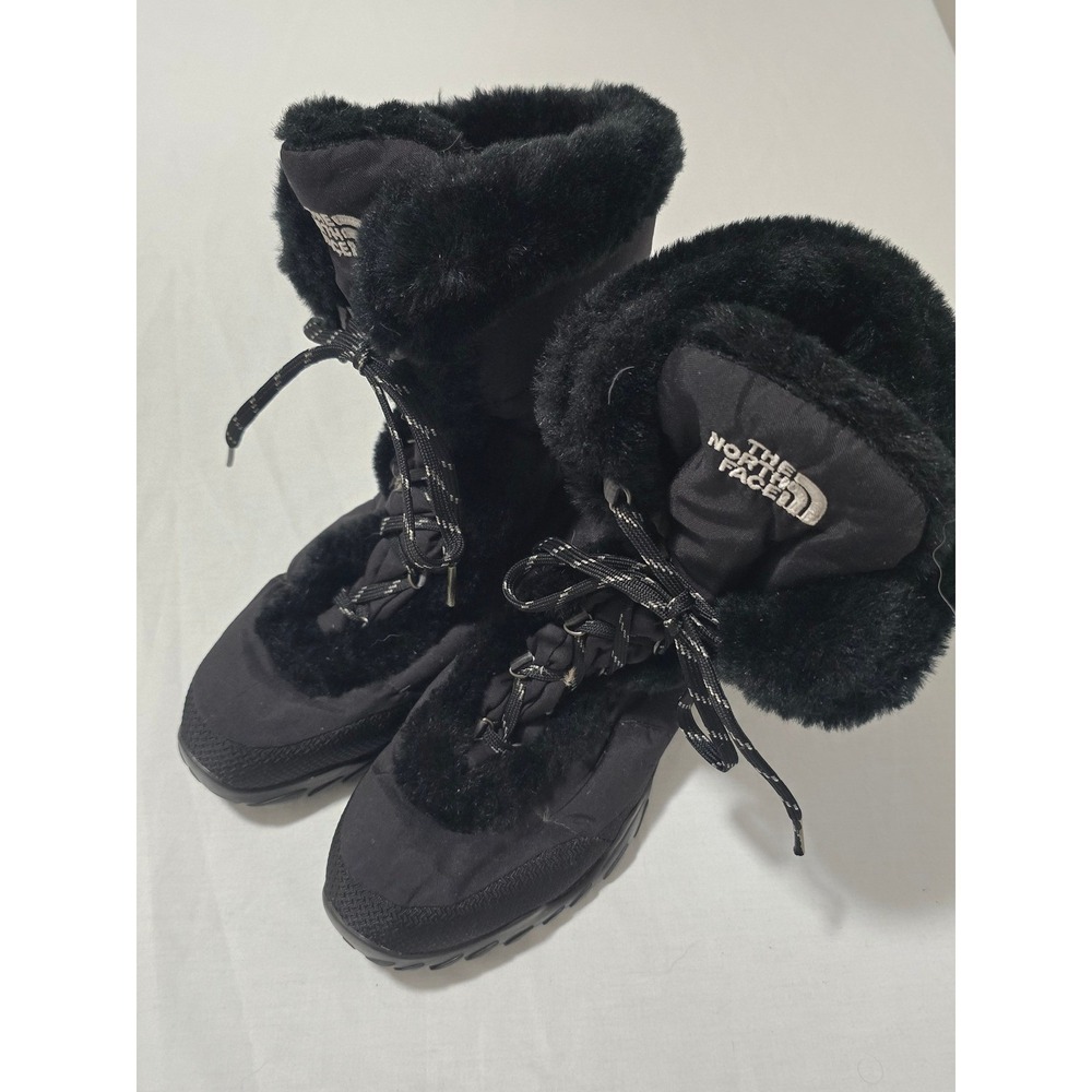 The North Face Nuptse Padded Faux Fur Winter Snow Boots Black Womens Size 9 Good